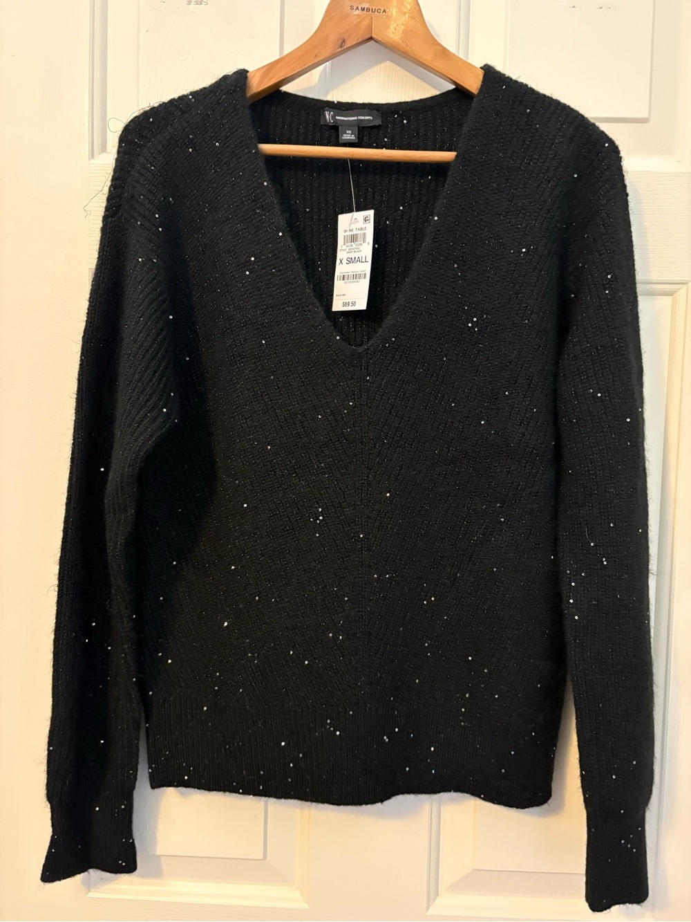 INC International Concepts Black V-Neck Speckled Pullover Sweater- XS -NWT
